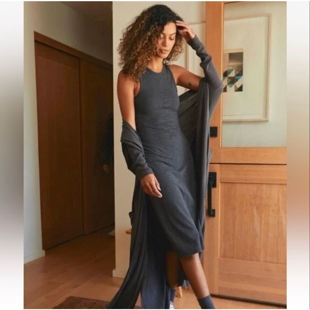 Lunya Restore Fitted Midi Lounge Tank Dress Gray Heathered Size Small